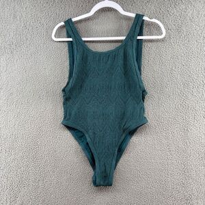 Piha Teal One-Piece Swimsuit low back high cut textured size 6